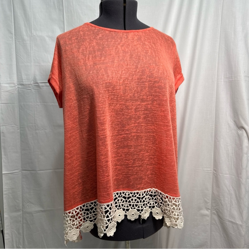 UMGEE coral knit lace pullover top women’s large